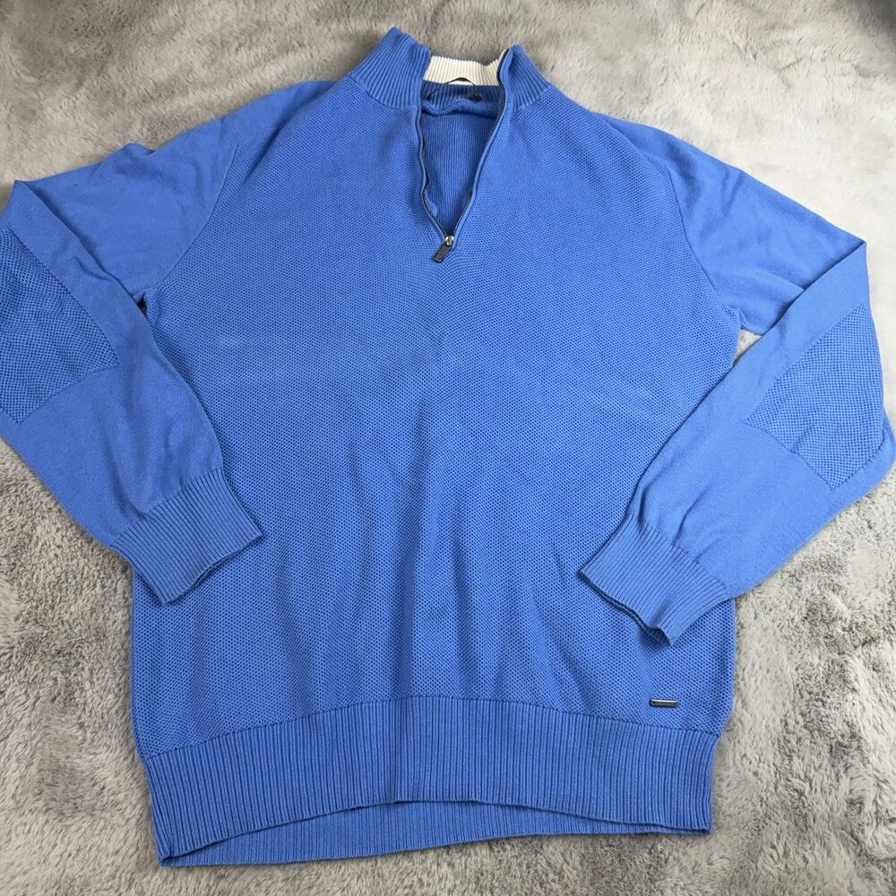 Zegna Sport Men's XL 1/4 Zip BABY Blue Long Sleeve Pullover Sweater Italy